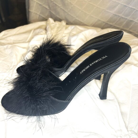 Victoria Secret Marabu Slipper Black Fluffy Vintage Like New with bag & box - Picture 2 of 14